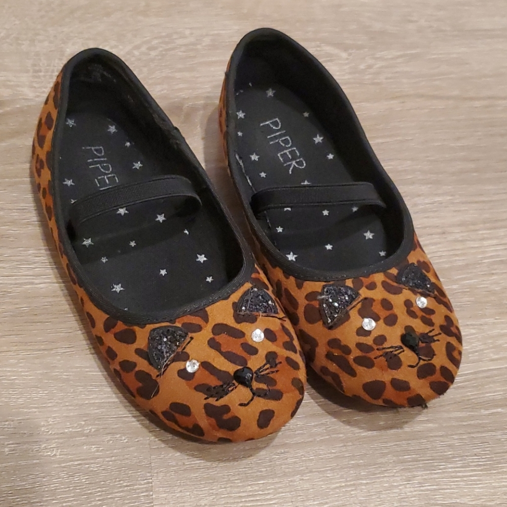 Toddler girl leopard ballet shoes with Kitty face